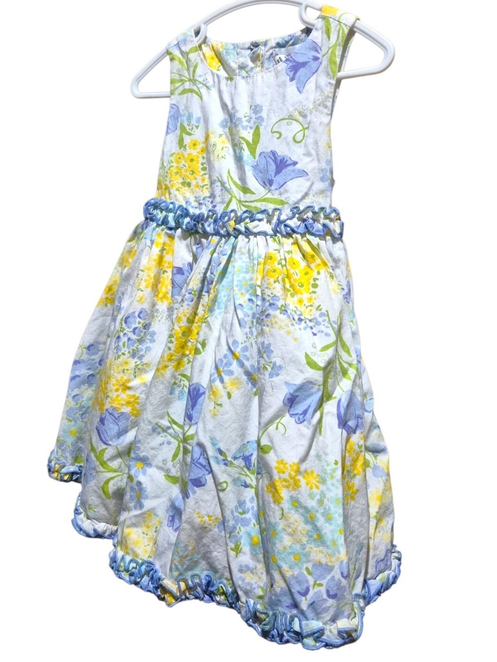 Girls Floral Summer Dress in Blue, Yellow & White